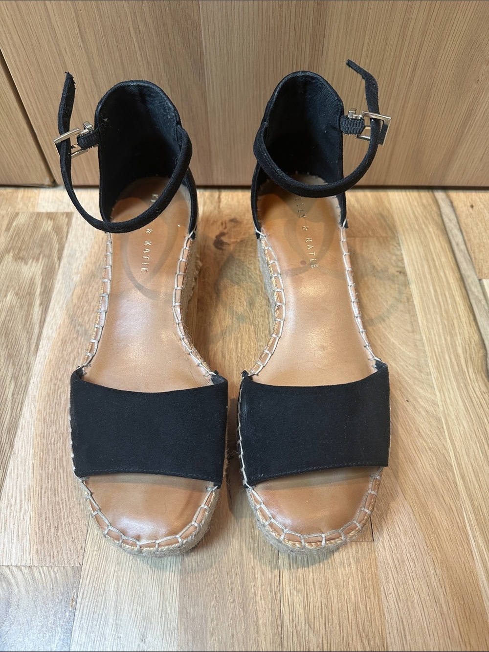 Kelly & Katie Black Open-Toe Ankle-Strap Espadrille Sandals
